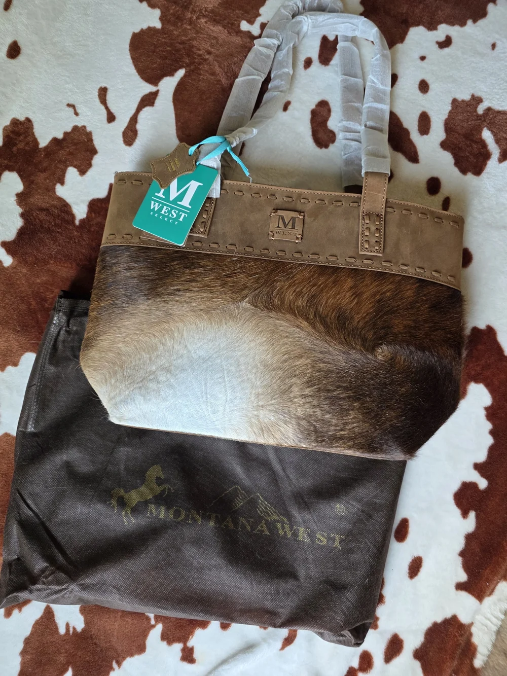 Montana West Real Leather Safety Travel Tote/Conceal Carry Cowhide NWT Dustbag
